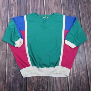 Basic Ingredients Womens Large Multicolor Colorblock Henley T Shirt Top Vintage
